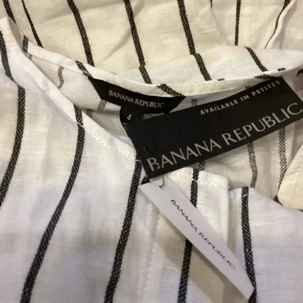 NWT Banana Republic white/black striped linen blend wide pant jumpsuit Small